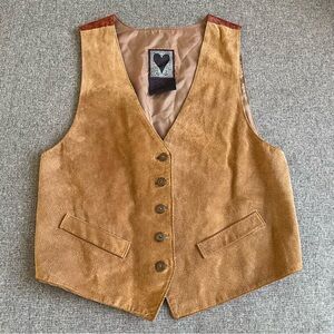 Vintage Leather Suede Vest in Tan - Women's Button Front Vest